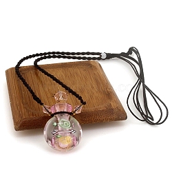 Lampwork Perfume Bottle Necklace with Ropes, Pink, 22.05~28.35 inch(56~72cm), Capacity: 1ml(0.03fl. oz)(PW-WG66705-08)
