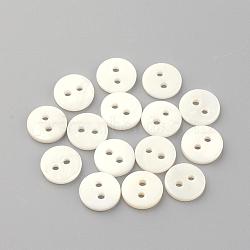 2-Hole Freshwater Shell Buttons, Flat Round, Seashell Color, 10x1.5~2mm, Hole: 1.5mm(BUTT-S020-23-10mm)