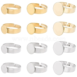 24Pcs 6 Style Adjustable 304 Stainless Steel Pad Ring Settings, Flat Round, Golden & Stainless Steel Color, Tray: 8~12mm, US Size 6 1/2(16.9mm), 4Pcs/style(STAS-SC0004-75)