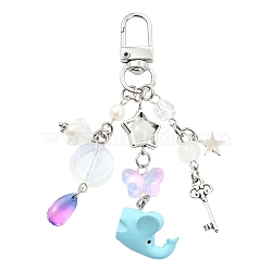 Glass & Resin & Alloy Pendant Decorations, with Alloy Swivel Snap Clasps, Elephant, 95mm(HJEW-YW00408-01)