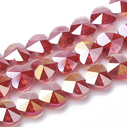 Electroplate Glass Beads, AB Color Plated, Faceted, Heart, Red, 14x14x8.5mm, Hole: 1mm(EGLA-Q091-14mm-A06)