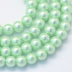 Baking Painted Pearlized Glass Pearl Round Bead Strands, Pale Green, 4~5mm, Hole: 1mm, about 210pcs/strand, 31.4 inch(X-HY-Q003-4mm-04)