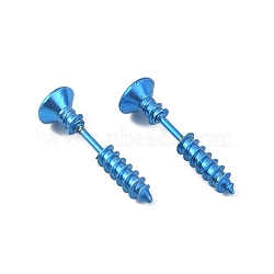 304 Stainless Steel Screw Shape Front Back Stud Earrings, Creative Stud Earrings for Men Women, Blue, 25x7.5mm, Pin: 1.1mm(STAS-WH0061-23BU)