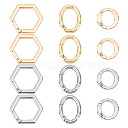 WADORN 12Pcs 6 Styles Alloy Spring Gate Rings, Round Rings & Hexagon & Oval Rings, Mixed Color, 26~35x26~39x5~6mm, 2pcs/style(FIND-WR0008-96)