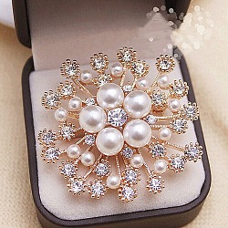 Flower Alloy Rhinestone Brooches for Women, Golden, 45x45mm(PW-WGD2C4F-02)