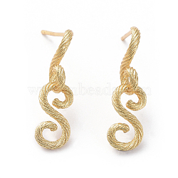 Brass Ear Studs, Long-Lasting Plated, Letter  "stacked" bracelets inch, Real 18K Gold Plated, 21.5x5.5x5.5mm, Pin: 0.9mm(ZIRC-G160-09G)