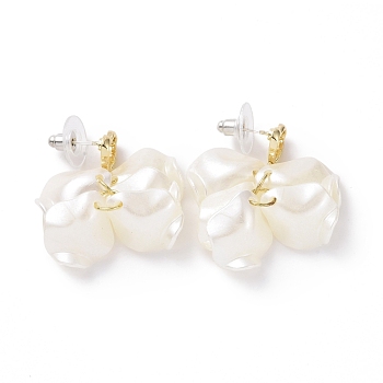 Acrylic Imitation Shell Dangle Earrings, Alloy Cluster Drop Earrings with 925 Sterling Silver Pins for Women, White, 32mm, Pin: 0.8mm