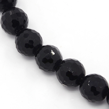 Synthetic Black Stone Beads Strands, Dyed, Faceted Round, Black, about 6mm in diameter, hole: 0.8mm