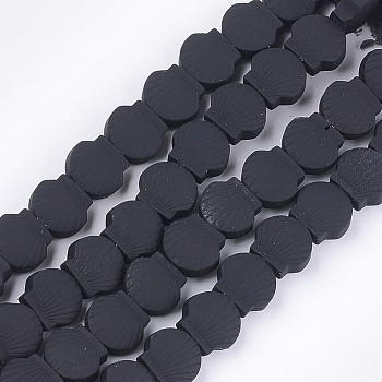 Spray Painted Non-magnetic Synthetic Hematite Beads Strands, Scallop, Black, 8x9x4mm, Hole: 0.8mm, about 49pcs/strand, 15.7 inch