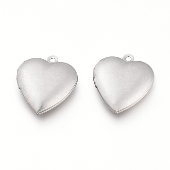 304 Stainless Steel Blank Stamping Tag Locket Pendants, Photo Frame Charms for Necklaces, Heart, Stainless Steel Color, Tray: 13.5x13.5mm, 22.5x19.5x5.5mm, Hole: 1.5mm