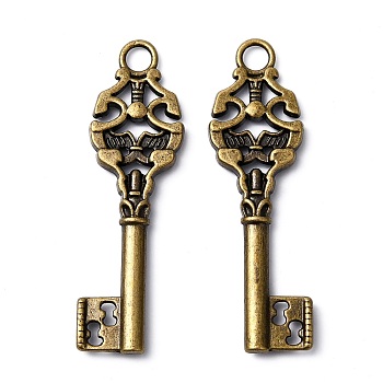 Alloy Pendants, Cadmium Free & Nickel Free & Lead Free, Skeleton Key Pendants, Antique Bronze, 50x14.5x4.5mm, Hole: 4mm