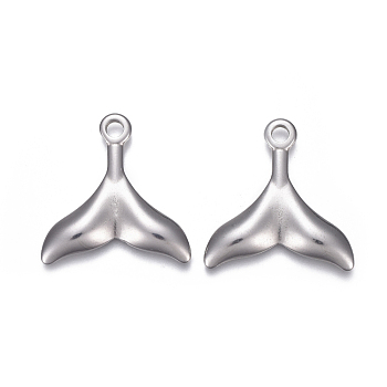 304 Stainless Steel Pendants, Whale Tail Shape, Stainless Steel Color, 25.5x25x2.8mm, Hole: 3mm