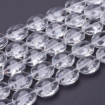 Glass Bead Strands, Crystal Bead Strands, Faceted, Oval, Clear, 24x20x11mm, Hole: 1mm, about 30pcs/strand, 19.2 inch