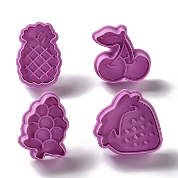 Fruit Themed PET Plastic Cookie Cutters, with Iron Press Handle, Pineapple, Cherry, Grape & Strawberry, Old Rose, 50~54x37~50x18mm, 4pcs/set
