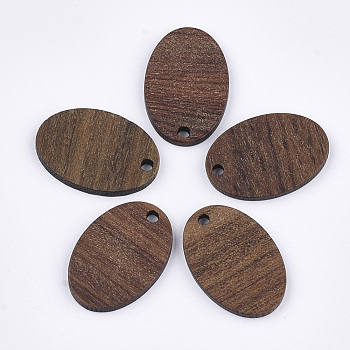 Walnut Wood Pendants, Oval, Saddle Brown, 23x16x2.5~3mm, Hole: 2mm