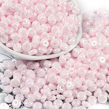 Opaque Colours Luster Glass Seed Beads, Donut, Misty Rose, 6.5x3mm, Hole: 1.8mm, about 1363pcs/pound