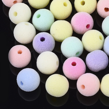 Flocky Acrylic Beads, Round, Mixed Color, 8x7.5mm, Hole: 1mm