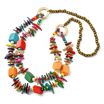 Colorful Dyed Natural Coconut Beaded Bib Necklaces, Bohemian Jewelry for Women, Rectangle, 38.98 inch(99cm)