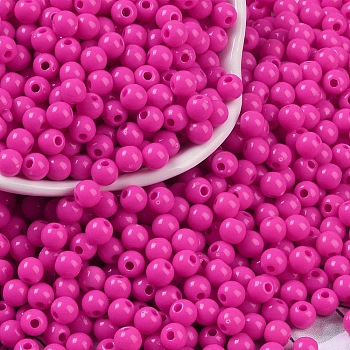 Opaque Acrylic Beads, Round, Magenta, 5x4mm, Hole: 1.6mm, about 12500pcs/500g