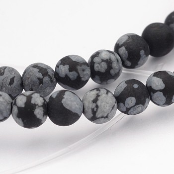 Natural Snowflake Obsidian Gemstone Beads, Frosted, Round, 4mm, Hole: 0.5mm, about 92pcs/strand, 14.9 inch