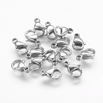 304 Stainless Steel Lobster Claw Clasps, Stainless Steel Color, 9x6x3mm, Hole: 1mm