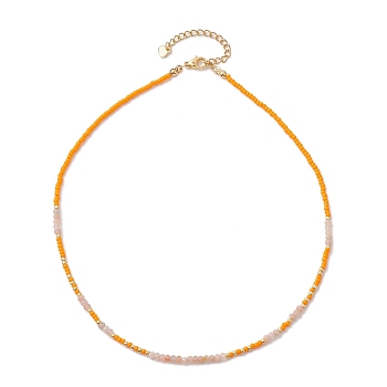 Bohemian Style Natural Sunstone Beaded Necklaces, with Glass for Women, 14.76~14.96 inch(37.5~38cm)