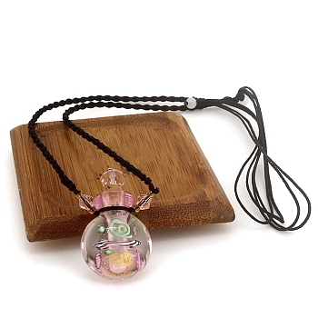 Lampwork Perfume Bottle Necklace with Ropes, Pink, 22.05~28.35 inch(56~72cm), Capacity: 1ml(0.03fl. oz)