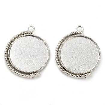 Zinc Alloy Pendant Cabochon Settings, Swivel Pendant Bezel Settings, Flat Round, Platinum, Tray: 25mm, 36x29.5x3.5mm, Hole: 2.5mm