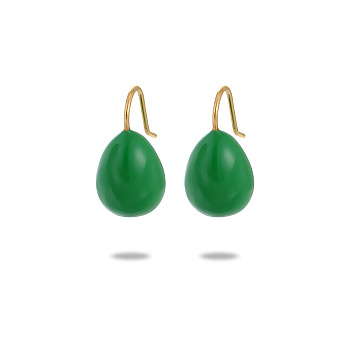 304 Stainless Steel Enamel Teardrop Dangle Earrings for Women, Golden, Dark Green, 20.5x10.5mm