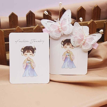Rectangle Paper Hair Clip Display Cards, Jewelry Display Cards for Hair Clip Storage, White, Girl Pattern, 9x7x0.05cm