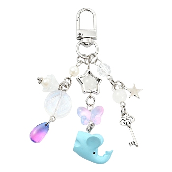 Glass & Resin & Alloy Pendant Decorations, with Alloy Swivel Snap Clasps, Elephant, 95mm