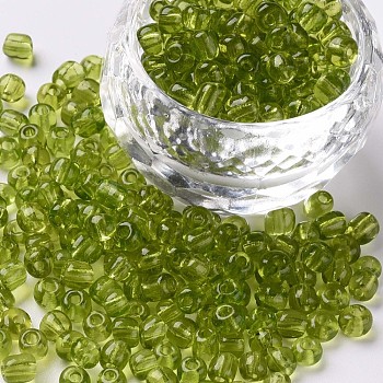 Glass Seed Beads, Transparent, Round, Green Yellow, 6/0, 4mm, Hole: 1.5mm, about 1000pcs/100g