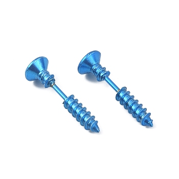 304 Stainless Steel Screw Shape Front Back Stud Earrings, Creative Stud Earrings for Men Women, Blue, 25x7.5mm, Pin: 1.1mm
