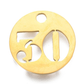 304 Stainless Steel Pendants, Cut-Out, Hollow, Flat Round with Number, Golden, Num.30, 19x1.5mm, Hole: 2.5mm