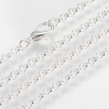 Iron Rolo Chains Necklace Making, with Lobster Clasps, Soldered, Silver Color Plated, 17.7 inch(45cm)