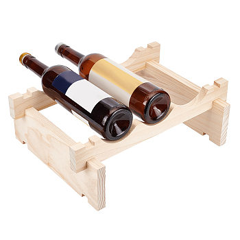 3 Bottle Wood Wine Bottle Rack, Countertop Wine Bottle Holder for Wine Lovers, Blanched Almond, Finished Product: 39.6x30x13.5cm