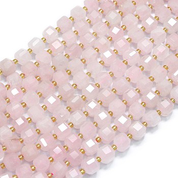 Natural Rose Quartz Beads Strands, with Seed Beads, Faceted Table Cut Cube, 8x8x8mm, Hole: 0.6mm, about 38pcs/strand, 15.35''(39cm)