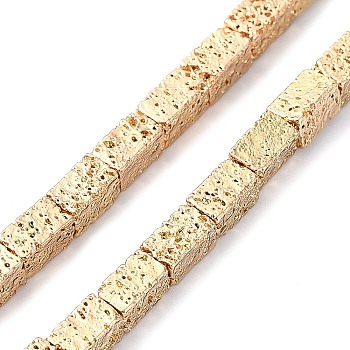 Electroplated Natural Lava Rock Beads Strands, Cuboid, Light Gold Plated, 5~5.5x3x3mm, Hole: 1mm, about 76pcs/strand, 16.14''(41cm)