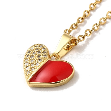 Clear Cubic Zirconia Heart with Enamel Pendant Necklace & Stud Earrings(SJEW-M099-02G)-3