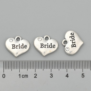 Wedding Theme Antique Silver Tone Tibetan Style Heart with Bride Rhinestone Charms(X-TIBEP-N005-12E)-3