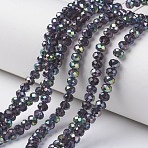 Electroplate Transparent Glass Beads Strands, Half Multi-color Plated, Faceted, Rondelle, Midnight Blue, 4x3mm, Hole: 0.4mm, about 105~110pcs/strand, 38~39cm(EGLA-A034-T4mm-Q09)