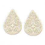 Brass Filigree Joiners Links, Etched Metal Embellishments, Cadmium Free & Nickel Free & Lead Free, teardrop, Light Gold, 40x26.5x0.3mm, Hole: 0.9mm(KKC-T001-33KC)