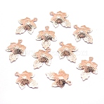 Brass Pendants, Cadmium Free & Nickel Free & Lead Free, Leaf, Real Rose Gold Plated, 15.5x12x2mm, Hole: 1mm(KK-J279-07RG-NR)