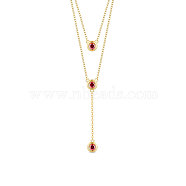 SHEGRACE 925 Sterling Silver Two-Tiered Necklaces, with Three Round Red AAA Cubic Zirconia Pendant, Golden, 14.96 inch~16.54 inch(38~42cm)(JN699C)