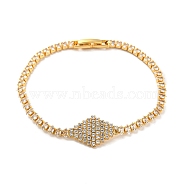 Rack Plating Brass Rhombus Link Bracelet with Cubic Zirconia Tennis Chains, Long-Lasting Plated, Cadmium Free & Lead Free, Real 18K Gold Plated, 7-1/4 inch(18.3cm)(BJEW-Q771-02G)