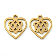 Ion Plating(IP) 316 Surgical Stainless Steel Charms, Laser Cut, Heart with Knot Charm, Real 18K Gold Plated, 13.5x12x1mm, Hole: 1.6mm(STAS-Q314-06G)