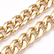 Aluminum Faceted Curb Chains, Diamond Cut Cuban Link Chains, Unwelded, Light Gold, 16.5x12.5x3.5mm(CHA-N003-40KCG)