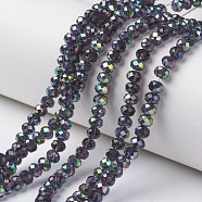 Electroplate Transparent Glass Beads Strands, Half Multi-color Plated, Faceted, Rondelle, Midnight Blue, 4x3mm, Hole: 0.4mm, about 130pcs/strand, 16.54 inch(42cm)(EGLA-A034-T4mm-Q09)