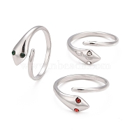 304 Stainless Steel Snake Wrap Open Cuff Ring with Rhinestone for Women, Stainless Steel Color, Mixed Color, Inner Diameter: 16.5~18.9mm(RJEW-E062-B-P)
