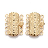 304 Stainless Steel Box Clasps, Multi-Strand Clasps, 5-Strands, 10-Holes, Rectangle with Flower, Real 24k Gold Plated, 19.5x15x3mm, Hole: 1.4mm(STAS-P249-03G)